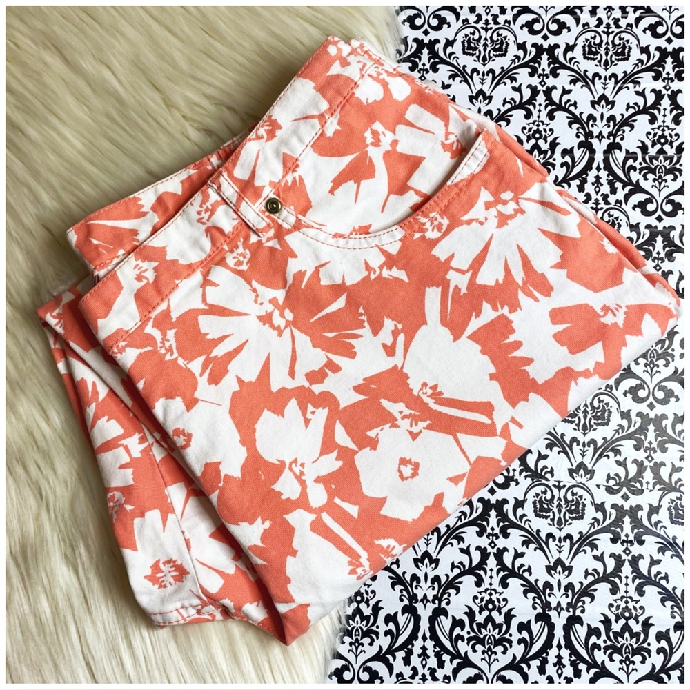 Vintage Hearts Of Palm : size 14 coral peach floral tropical summer capri pants